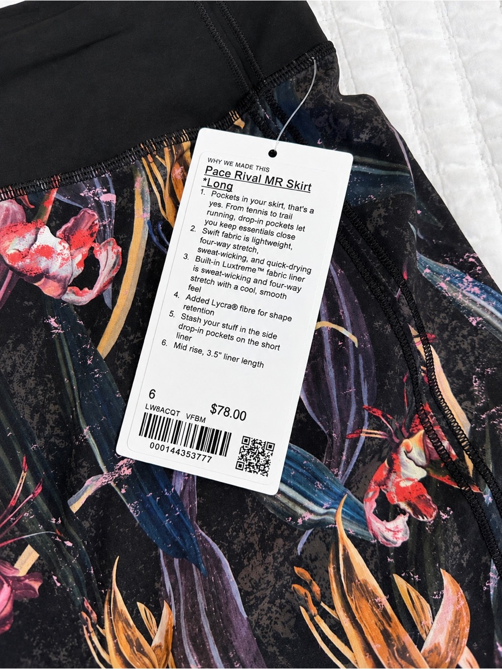 💛 NEW Lululemon Pace Rival Mid-Rise Skirt Long Size 6 Floral - Picture 3 of 4
